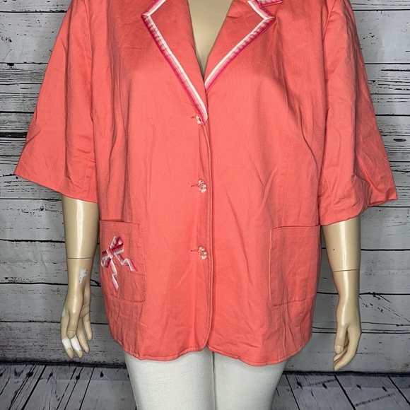 Susan Graver NWT Size 3X Pink - Ribbon Trim Flower Button Blazer Jacket - Picture 3 of 8